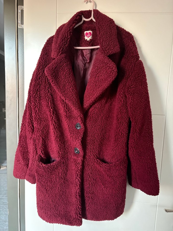 Bordo Düğmeli Midi Kadın Kaban - Görsel 2