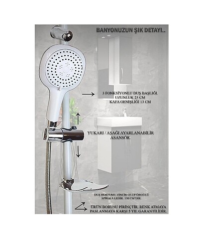 Beden Banyo bataryası ve sürgülü duş seti beyaz renk duş musluğu banyo