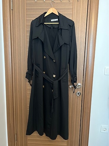 Siyah Uzun trenchcoat (büyük beden)