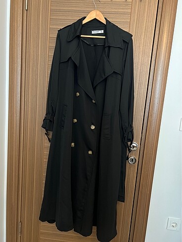 52 Beden siyah Renk Siyah Uzun trenchcoat (büyük beden)