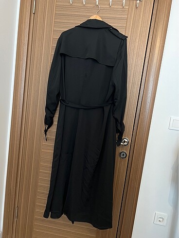 52 Beden Siyah Uzun trenchcoat (büyük beden)