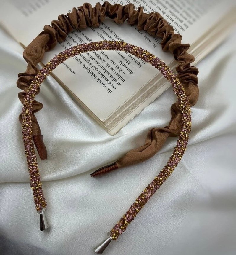 Kahverengi Fırfırlı Taşlı Taç Seti - Görsel 2