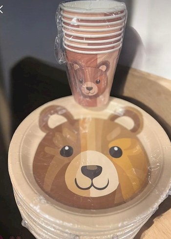 Pastel Kahverengi Ayı Desenli Kağıt Bardak - Görsel 3