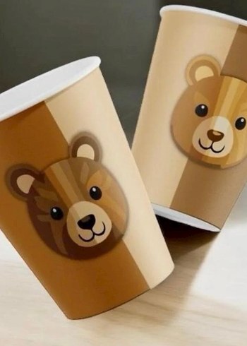Pastel Kahverengi Ayı Desenli Kağıt Bardak - Görsel 5
