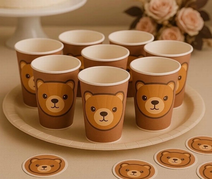 Pastel Kahverengi Ayı Desenli Kağıt Bardak - Görsel 2