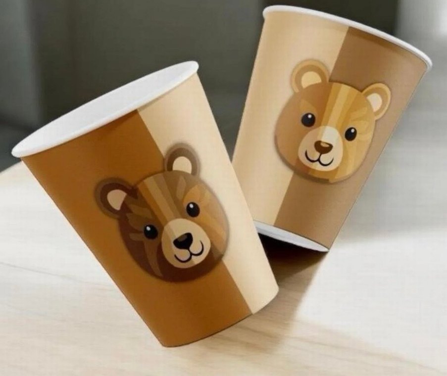 Pastel Kahverengi Ayı Desenli Kağıt Bardak - Görsel 5