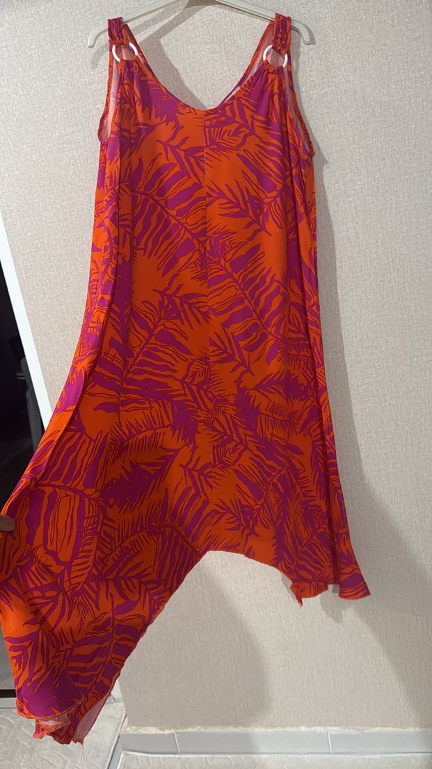 Turuncu Bohem V Yaka Uzun Elbise - Görsel 2