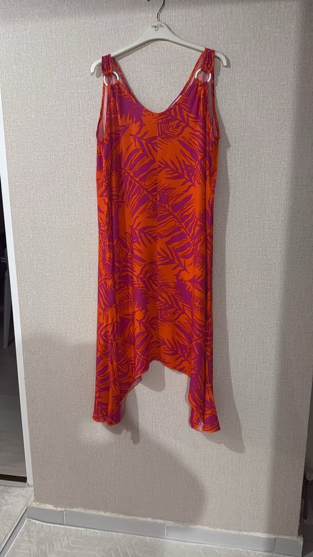 Turuncu Bohem V Yaka Uzun Elbise - Görsel 4