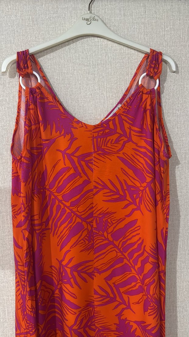 Turuncu Bohem V Yaka Uzun Elbise - Görsel 3