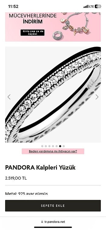 Beden Pandora taşlı kalpli yüzük