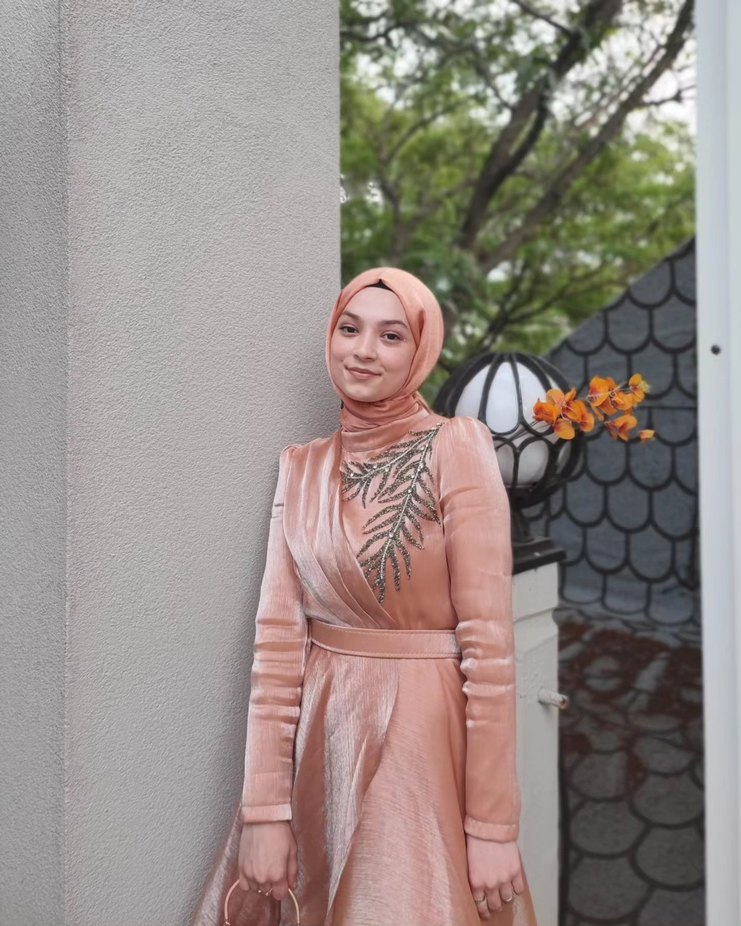 somon Renkli Uzun Kollu Kadın Kına Elbisesi - Görsel 2