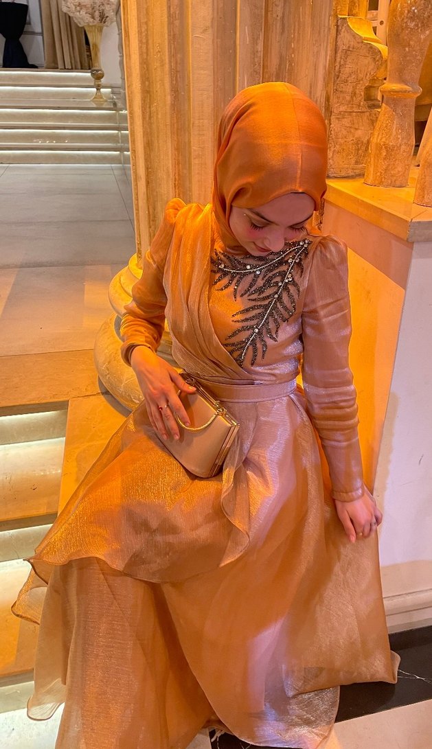 somon Renkli Uzun Kollu Kadın Kına Elbisesi - Görsel 3