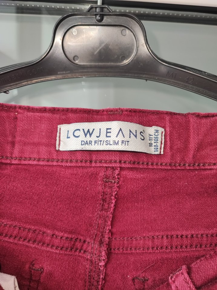 Bordo Kadın Kumaş Pantolon, Kemerli, 10-11 yaş. - Görsel 2