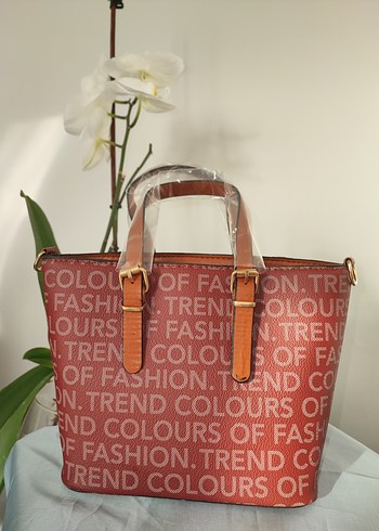 Renkli Baskılı Kahverengi Deri Kadın Çanta - Görsel 2