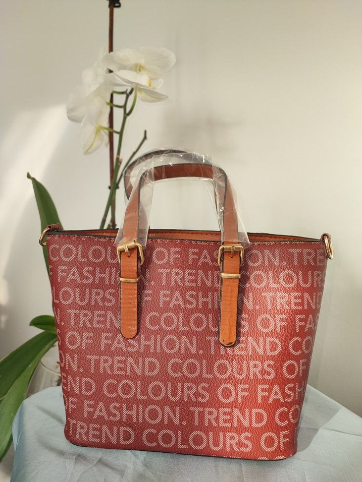 Renkli Baskılı Kahverengi Deri Kadın Çanta - Görsel 2