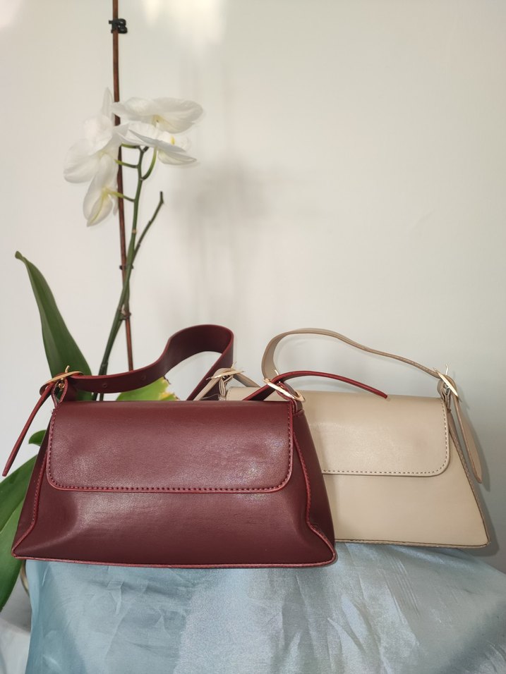 Bordo Deri Kadın Çanta Tokalı Modern - Görsel 3