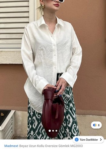 Düğmeli Beyaz Keten Kadın Gömlek - Görsel 6