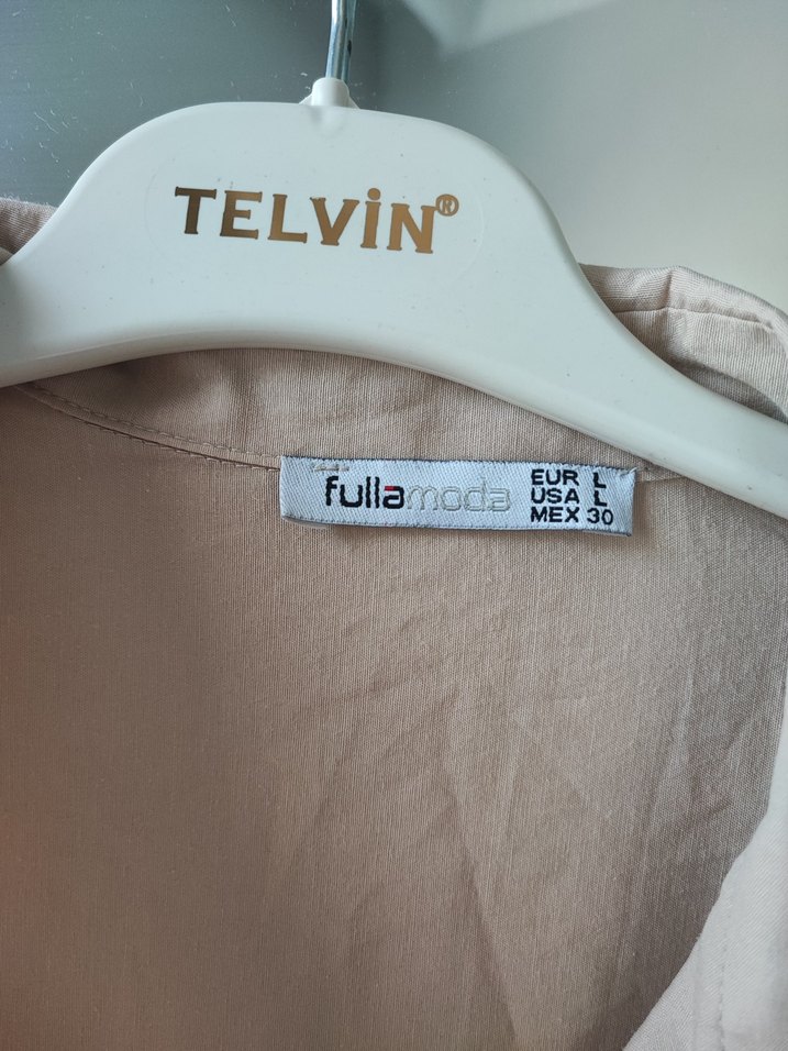 Bej Uzun Kollu bağlamalıli Keten Kadın Gömlek - Görsel 3