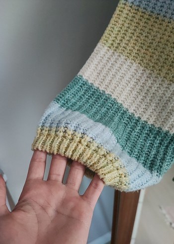 Rahat Kesim Bohem Çok Renkli Çizgili Örgü Kazak - Görsel 5