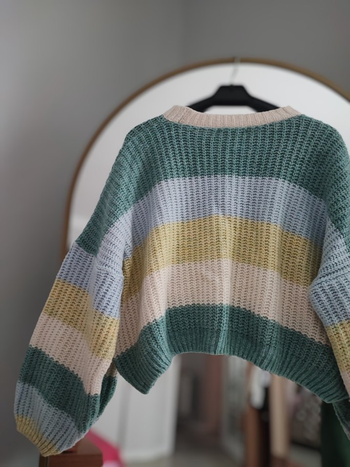 Rahat Kesim Bohem Çok Renkli Çizgili Örgü Kazak - Görsel 3