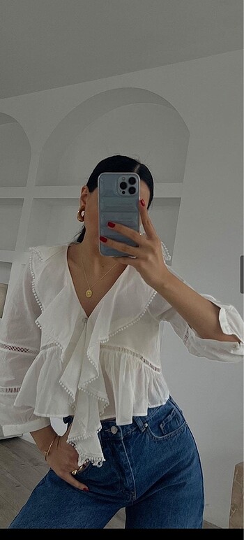 Beyaz crop gömlek