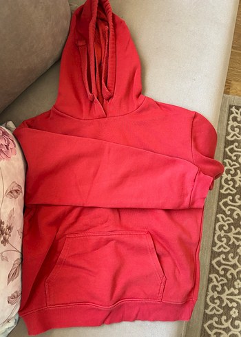 Kırmızı Kapüşonlu Kadın Sweatshirt - Görsel 3