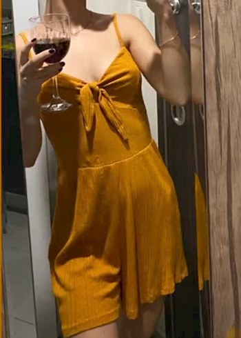 Bershka Hardal renk yazlık şort tulum
