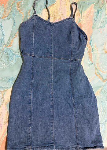 Yazlık askılı kot / denim elbise
