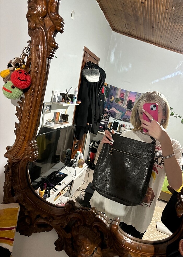 Deri vintage postacı çanta - Görsel 3