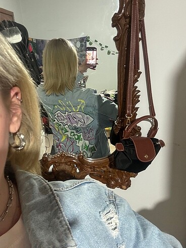 Arkası desenli unisex oversize kot ceket hipster - Görsel 3