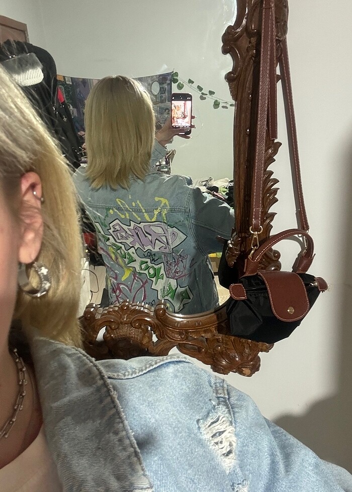 Arkası desenli unisex oversize kot ceket hipster - Görsel 3