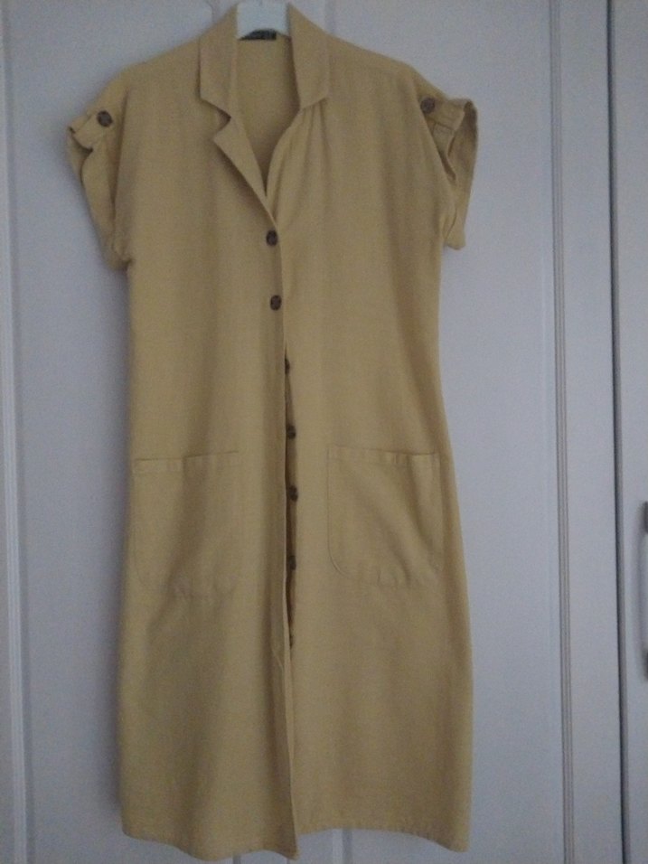 Bej Düğmeli Kolsuz Midi Keten Elbise - Görsel 2