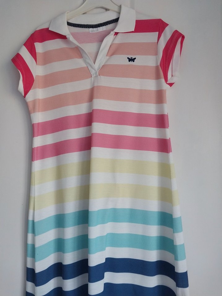 Renkli Çizgili V Yaka Midi Elbise - Görsel 2