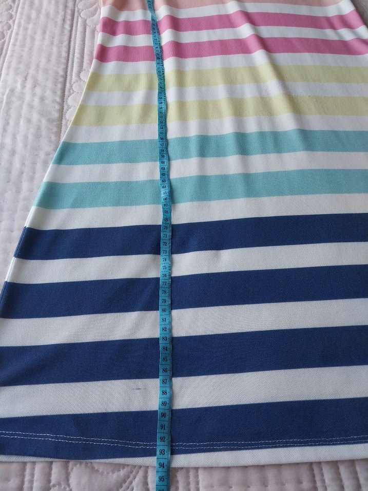 Renkli Çizgili V Yaka Midi Elbise - Görsel 4