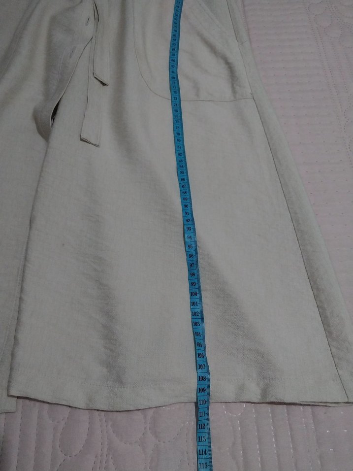 Bej Kemerli Keten Uzun Kadın Elbise - Görsel 5