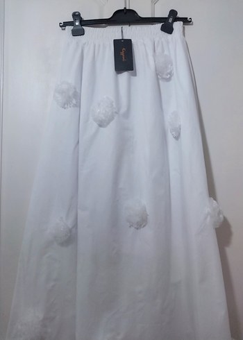 Kadın Beyaz Pamuklu Uzun Etek - Görsel 3