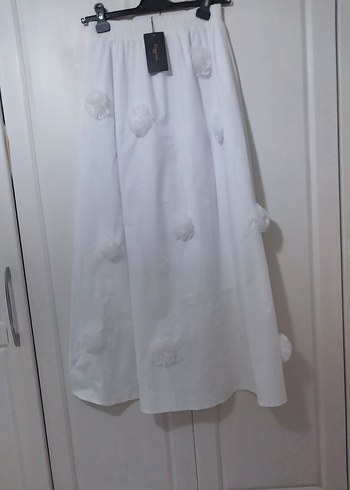 Kadın Beyaz Pamuklu Uzun Etek - Görsel 2