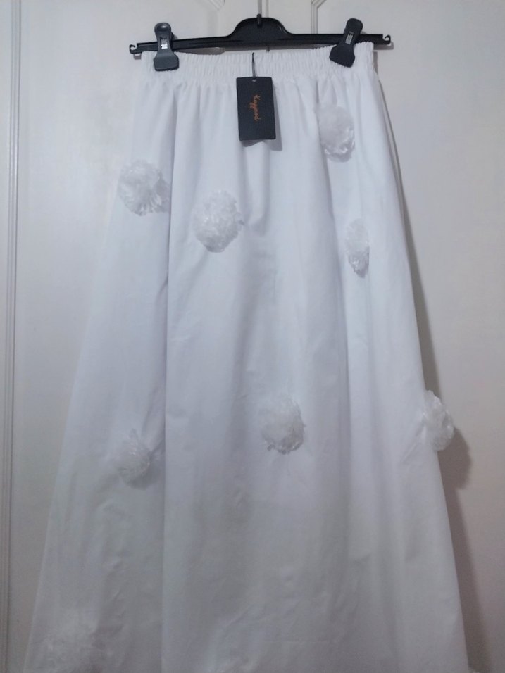 Kadın Beyaz Pamuklu Uzun Etek - Görsel 3