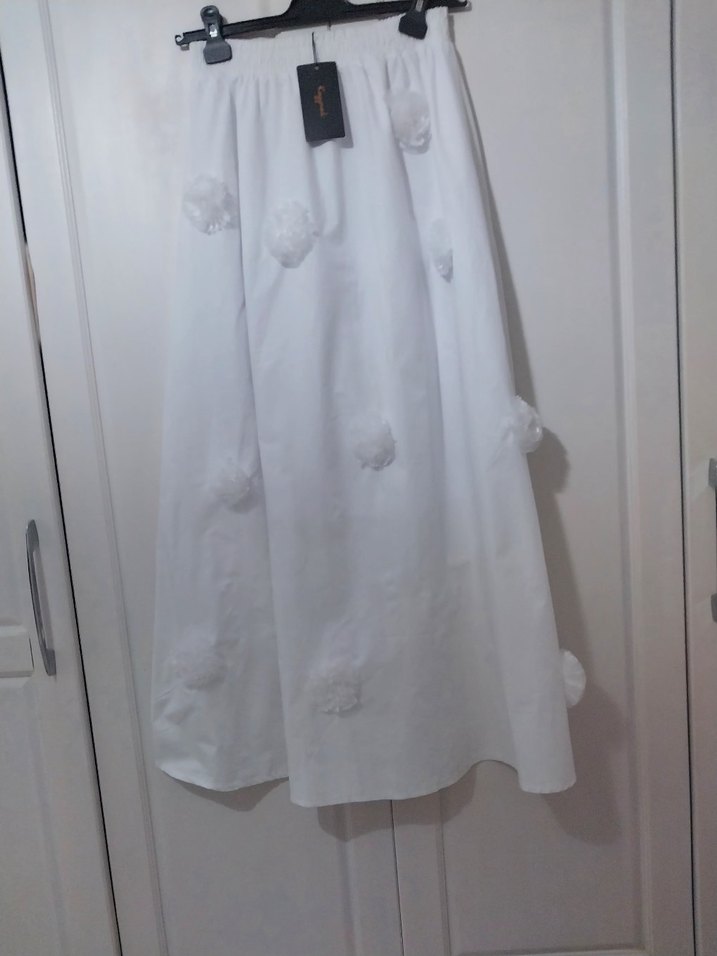 Kadın Beyaz Pamuklu Uzun Etek - Görsel 2