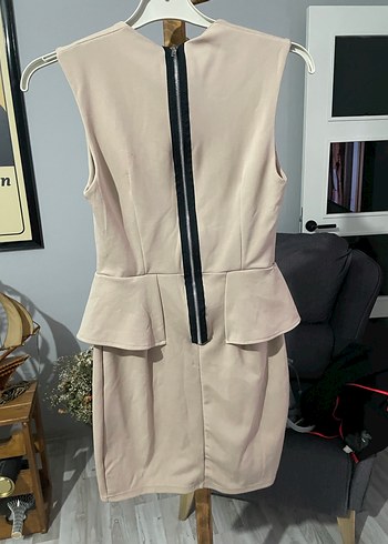 Bej Drapeli Kolsuz Midi Elbise 310 - Görsel 2