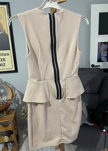 Bej Drapeli Kolsuz Midi Elbise 310 - Görsel 4