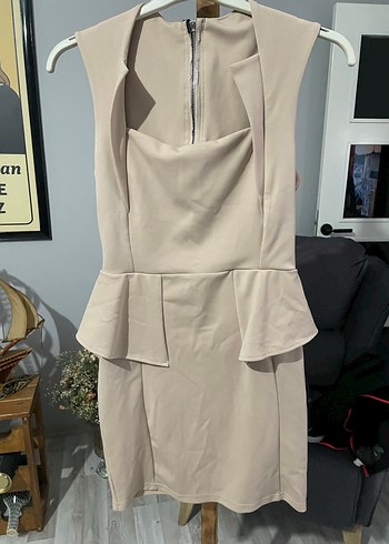 Bej Drapeli Kolsuz Midi Elbise 310 - Görsel 3