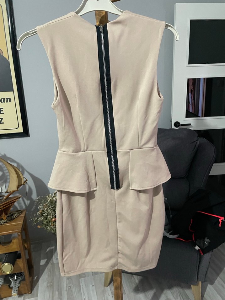 Bej Drapeli Kolsuz Midi Elbise 310 - Görsel 2