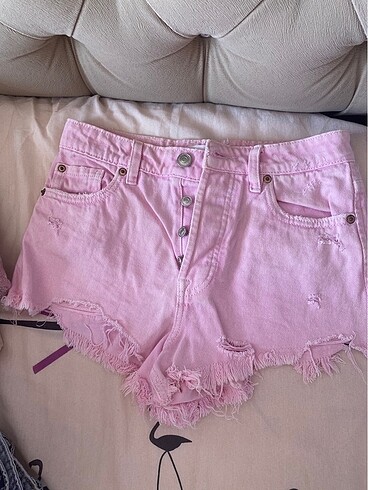 Stradivarius pembe yüksek bel şort
