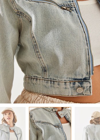 Bağlama Desenli Kısa Kot Ceket - Görsel 6