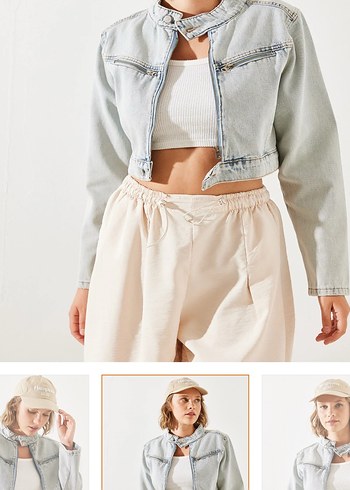 Bağlama Desenli Kısa Kot Ceket - Görsel 2