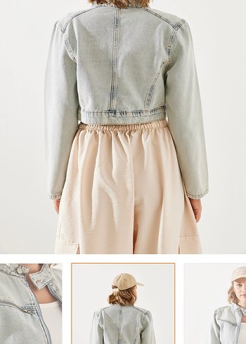 Bağlama Desenli Kısa Kot Ceket - Görsel 7