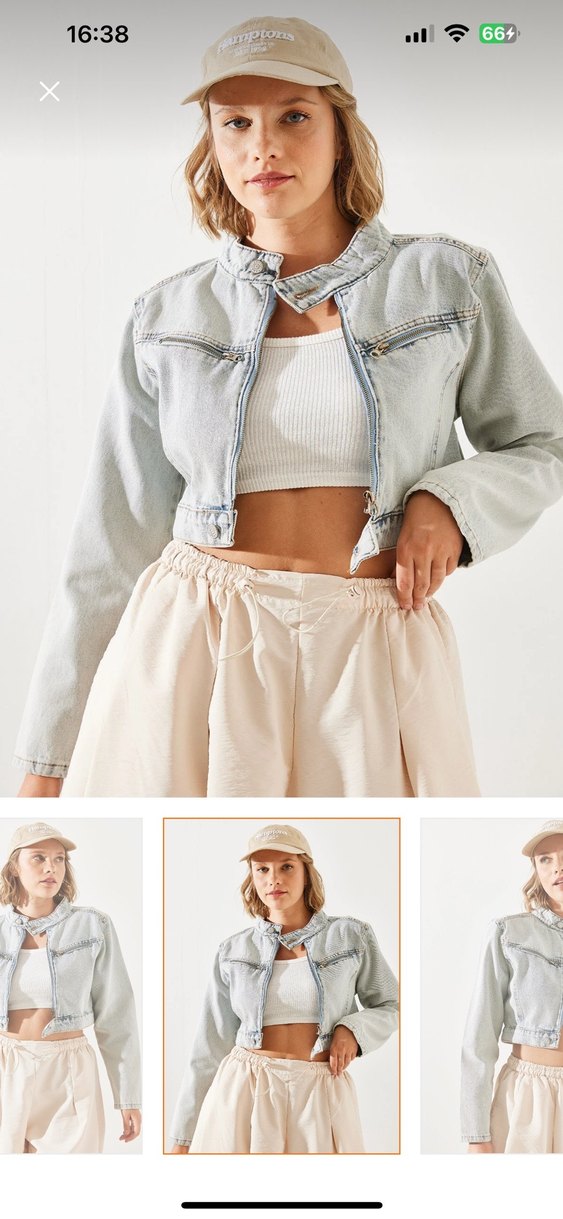 Bağlama Desenli Kısa Kot Ceket - Görsel 3