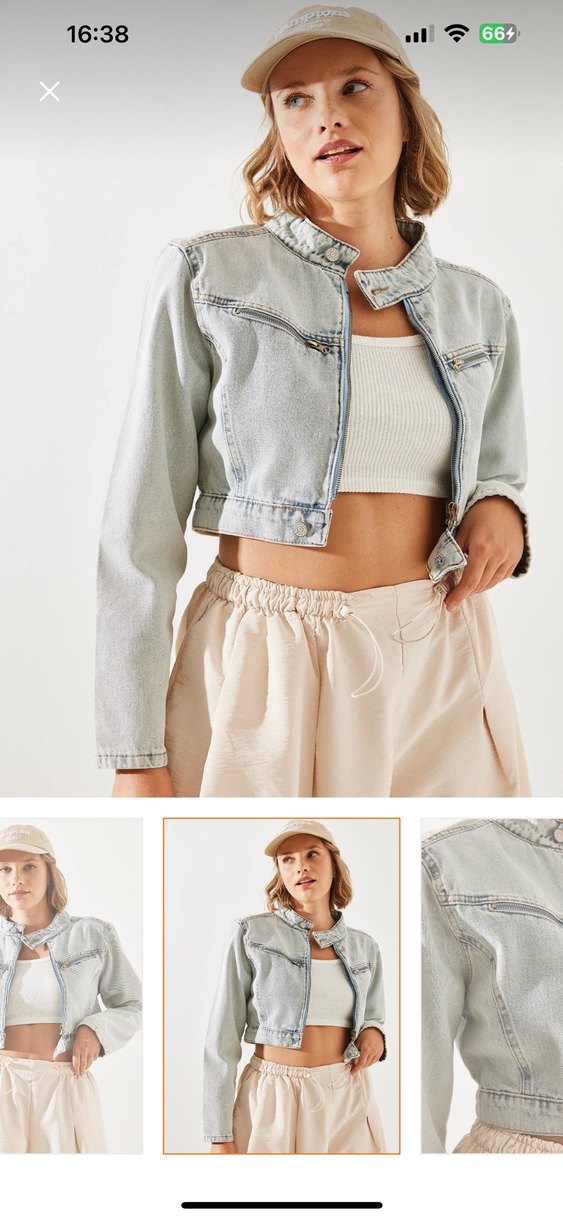 Bağlama Desenli Kısa Kot Ceket - Görsel 4