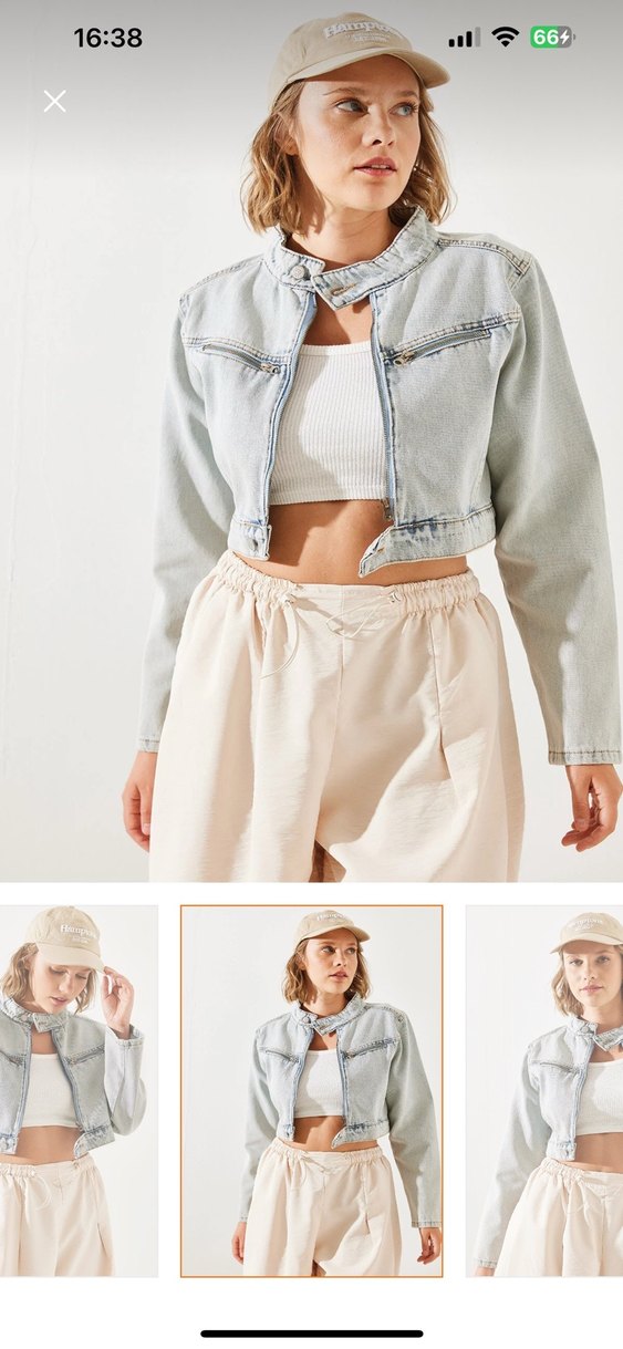 Bağlama Desenli Kısa Kot Ceket - Görsel 2